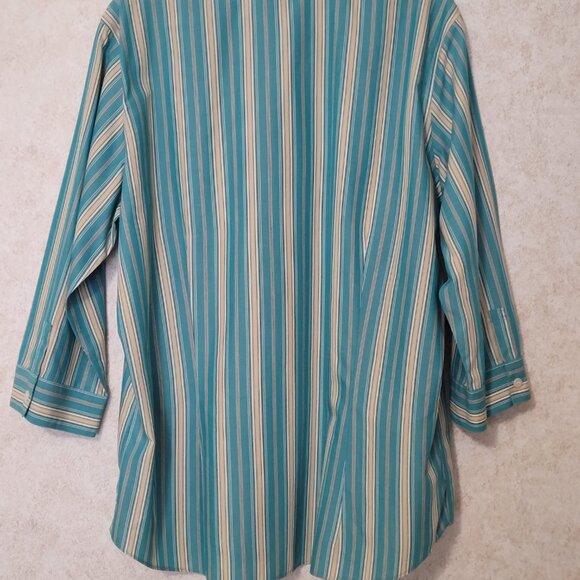 Turquoise Blue, Dark Teal Pin Striped Blouse Size 14 Liz Claiborne - Picture 6 of 13